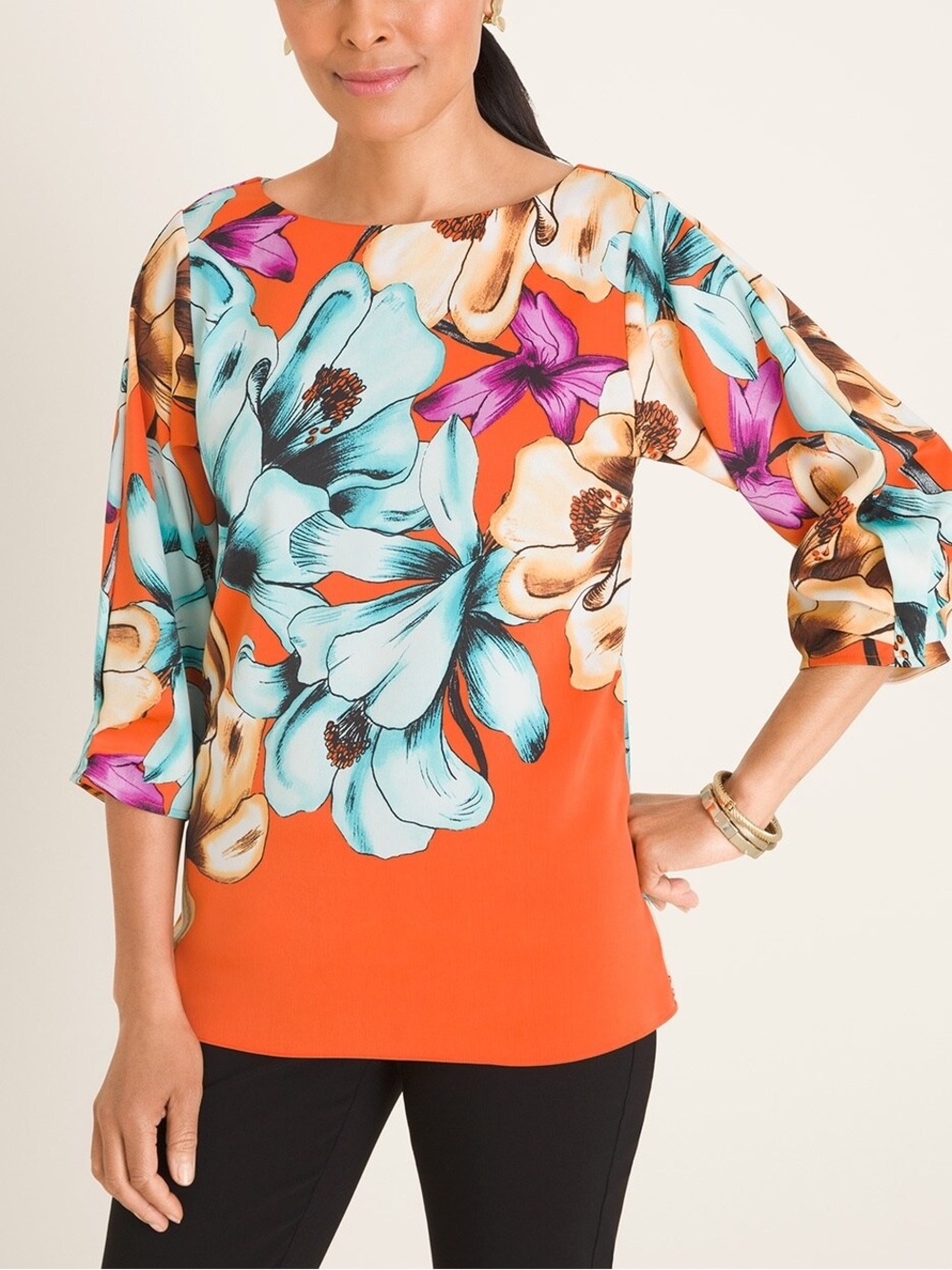 Chico’s Floral Boatneck Blouse Size 3 (16/18/1X)